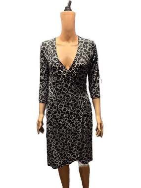 Faith Love & Passion Black and White Concentric Circle Faux Wrap Dress